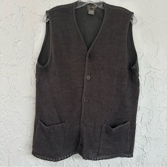 CALVIN KLEIN Linen Vest Women Size Small Knit Linen Button Front Relaxed Green - Picture 1 of 5